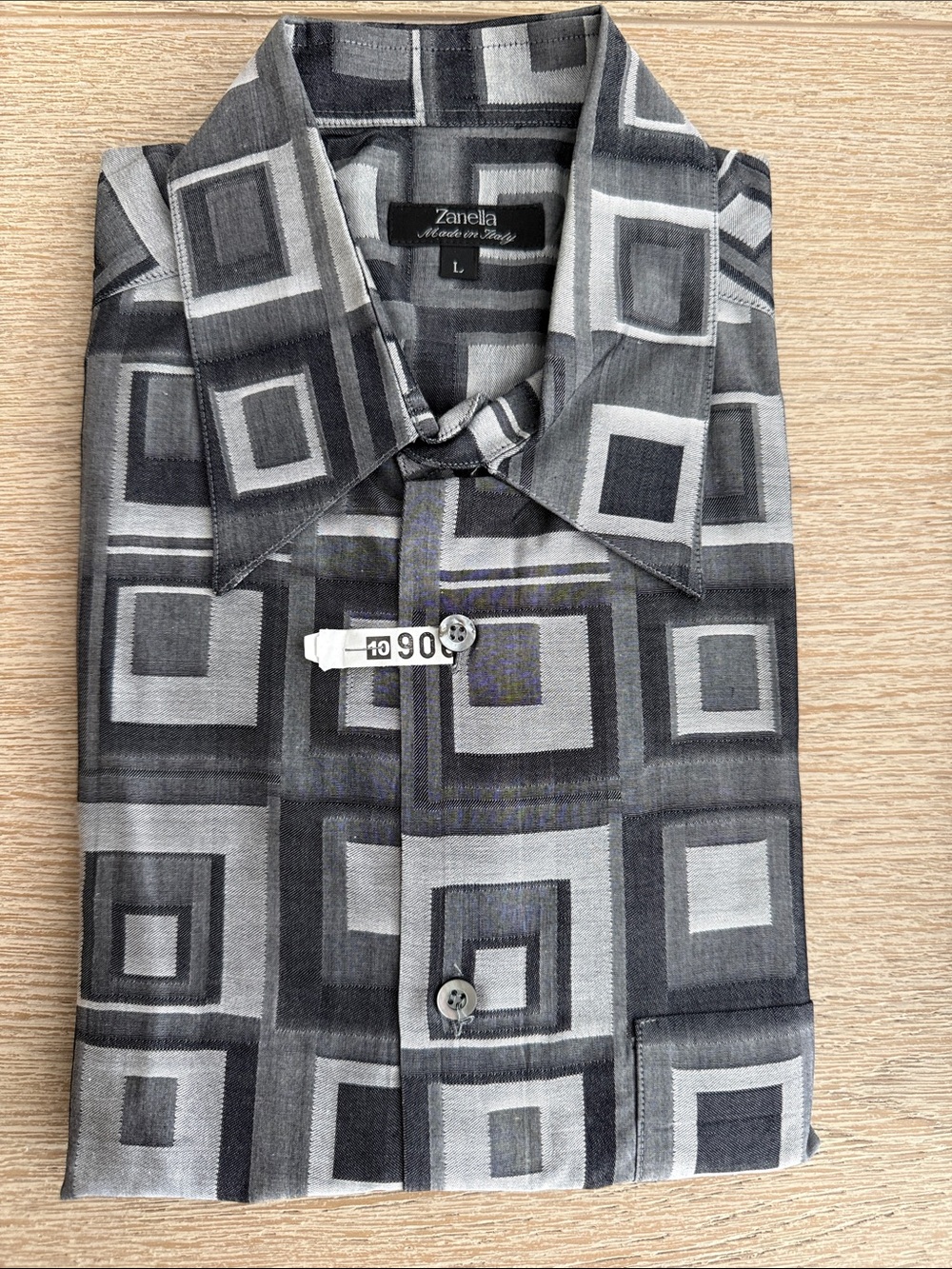 Zanella Gray Geometric Square-Print Dress Shirt-L